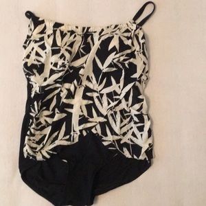 Black and White Faux Blouson Swimsuit